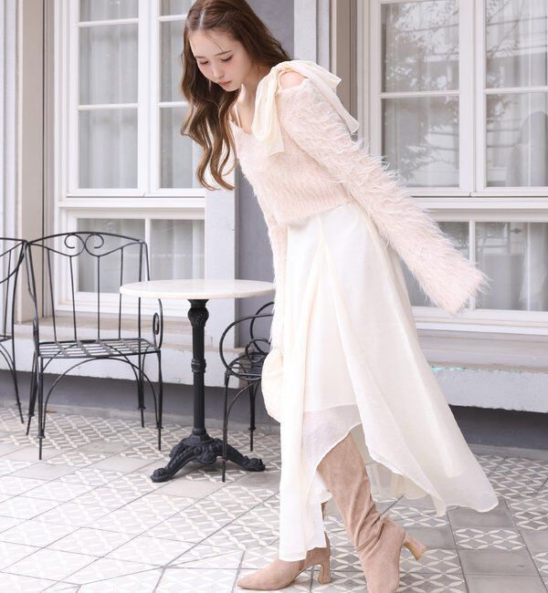  「肩リボンニットセットワンピース」|ワンピース|