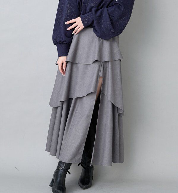  「スリットティアードロングスカート／後ろレースアップ」|スカート|