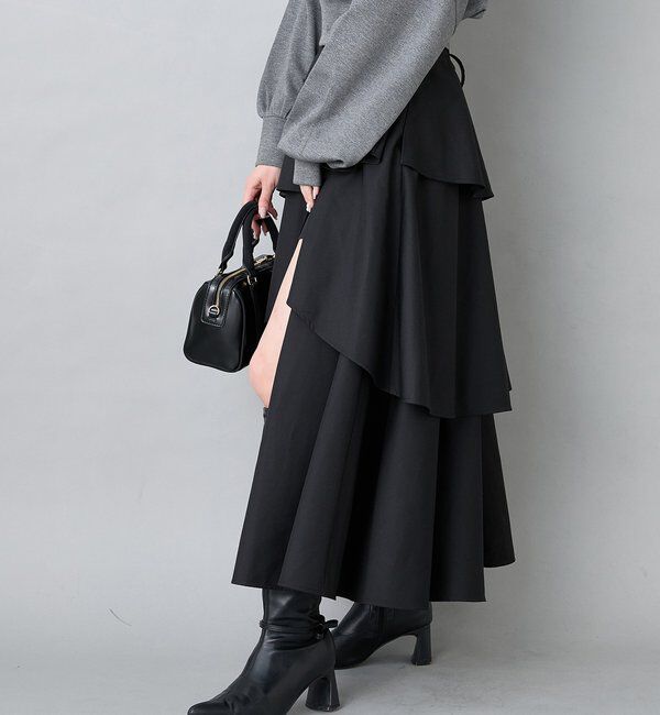  「スリットティアードロングスカート／後ろレースアップ」|スカート|