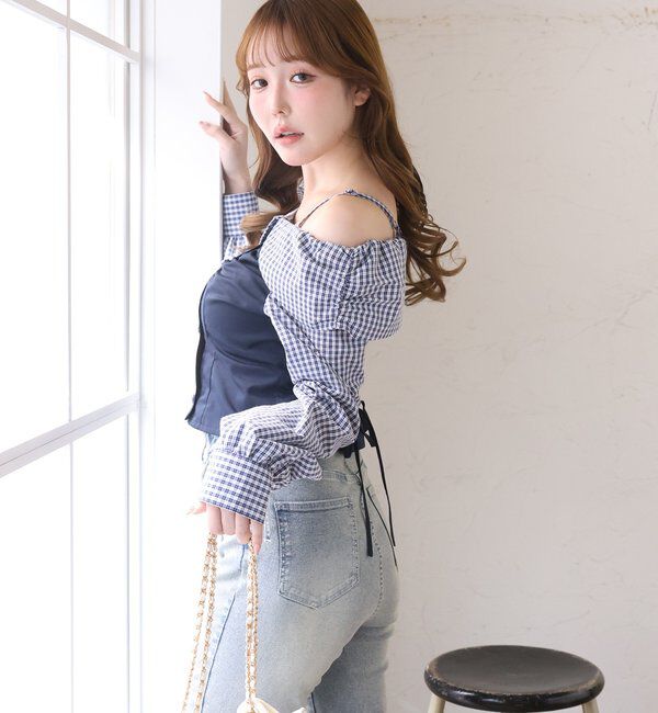  「【選べる4サイズ】サイドカットレース美脚ビジューデニム」|その他|