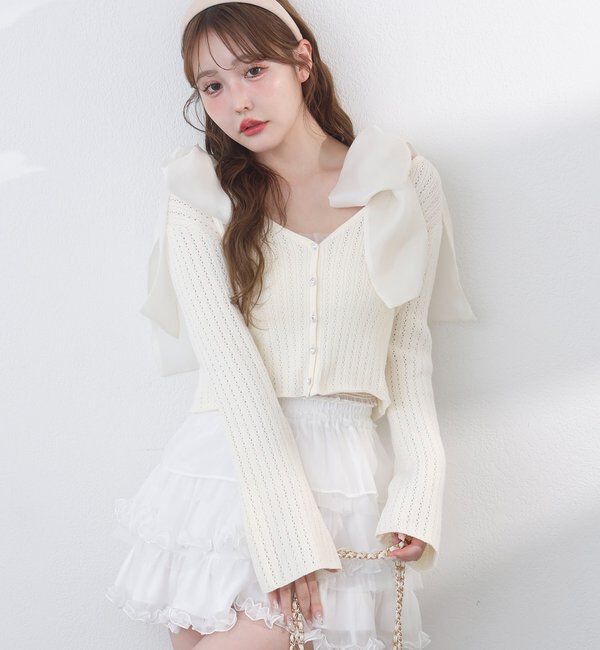  「キラキラボタンアイレットカーデ」|ニット・セーター|アイボリー