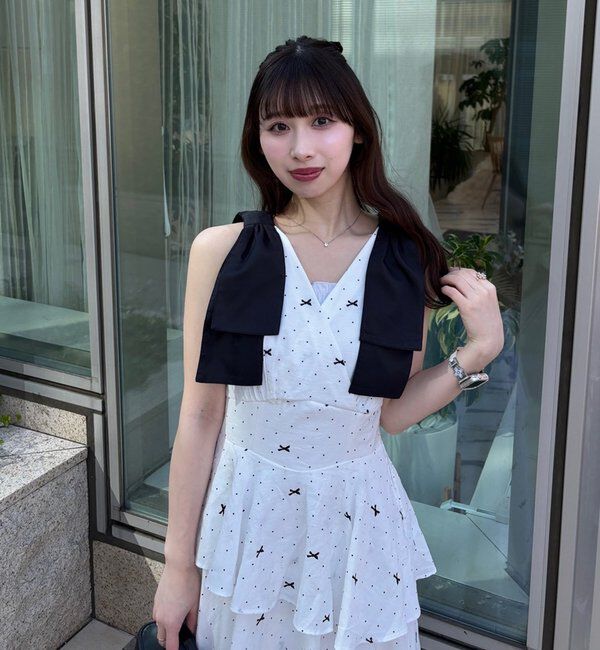  「【LouLoumei】肩リボンティアードロングワンピース」|その他|