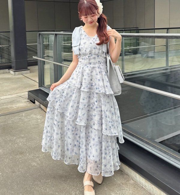  「【LouLoumei】肩リボンティアードロングワンピース」|その他|