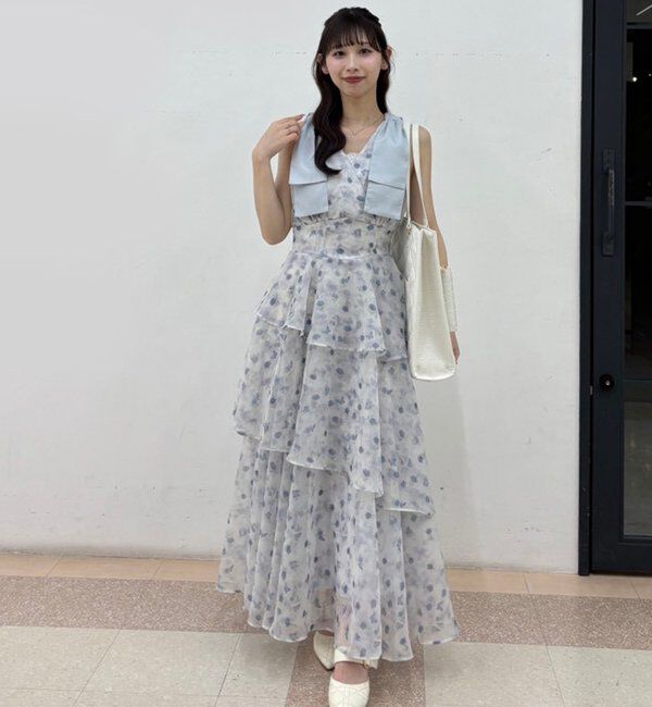  「【LouLoumei】肩リボンティアードロングワンピース」|その他|