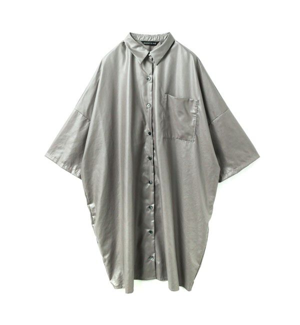 mizuiro ind「mizuiro ind グロッシーワイドハーフスリーブシャツワンピース」|ワンピース|