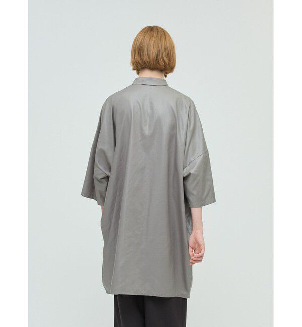 mizuiro ind「mizuiro ind グロッシーワイドハーフスリーブシャツワンピース」|ワンピース|