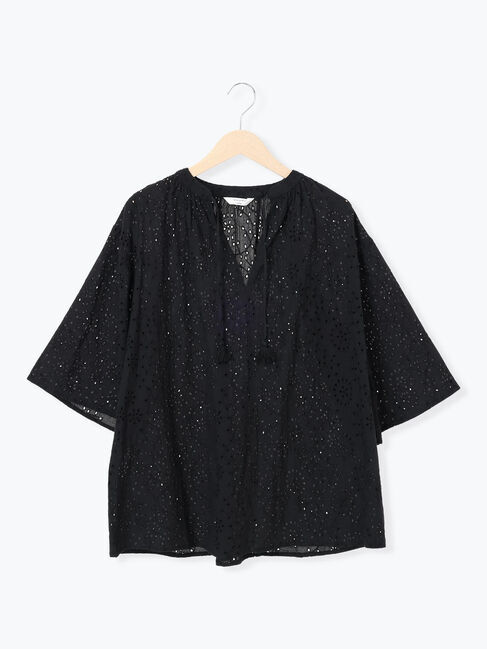 Samansa Mos2 blue「【Made in India】タッセル付ギャザーレースブラウス」|シャツ・ブラウス|