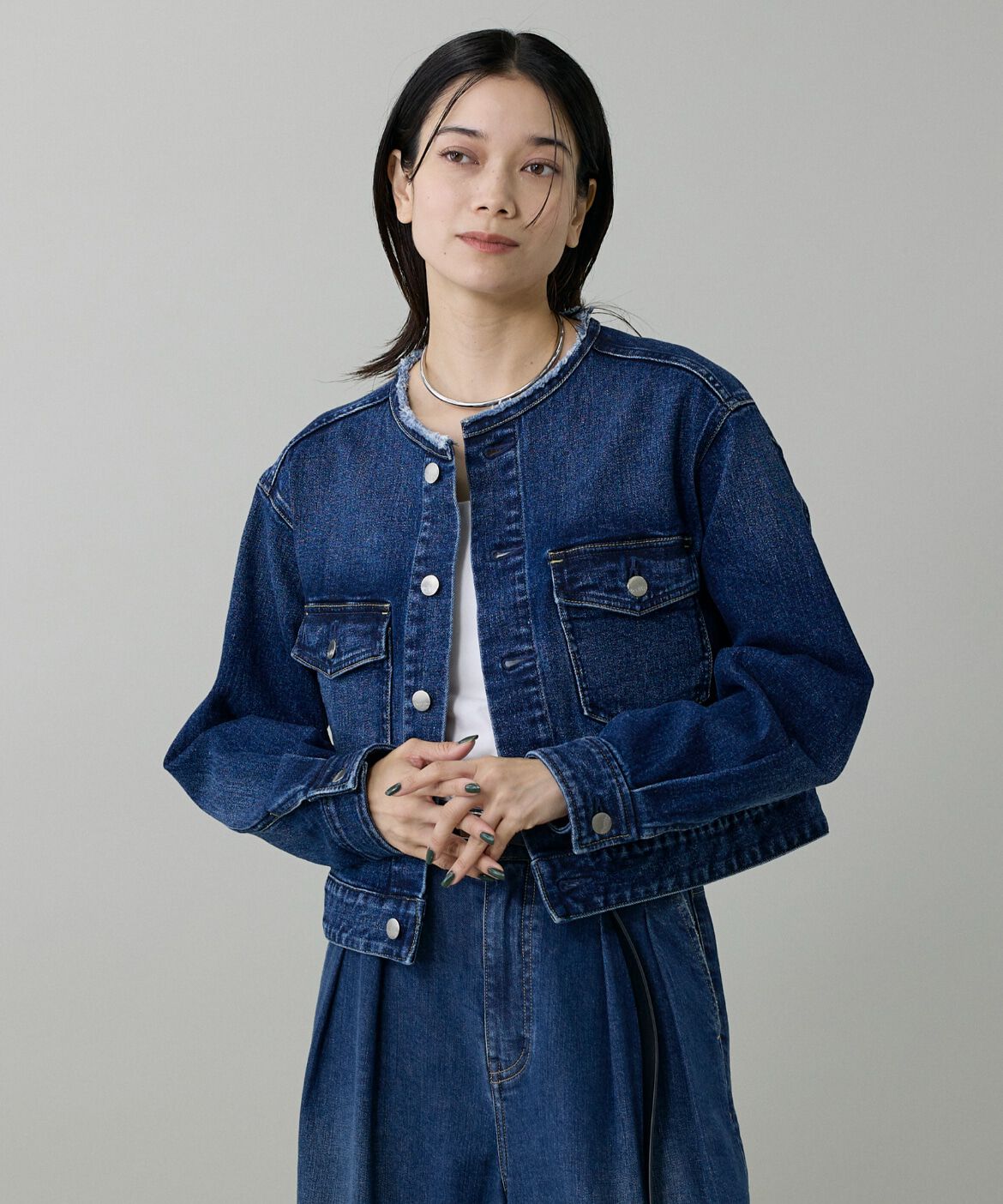 INED「INED別注ノーカラーデニムジャケット《Healthy DENIM》」|デニムジャケット|