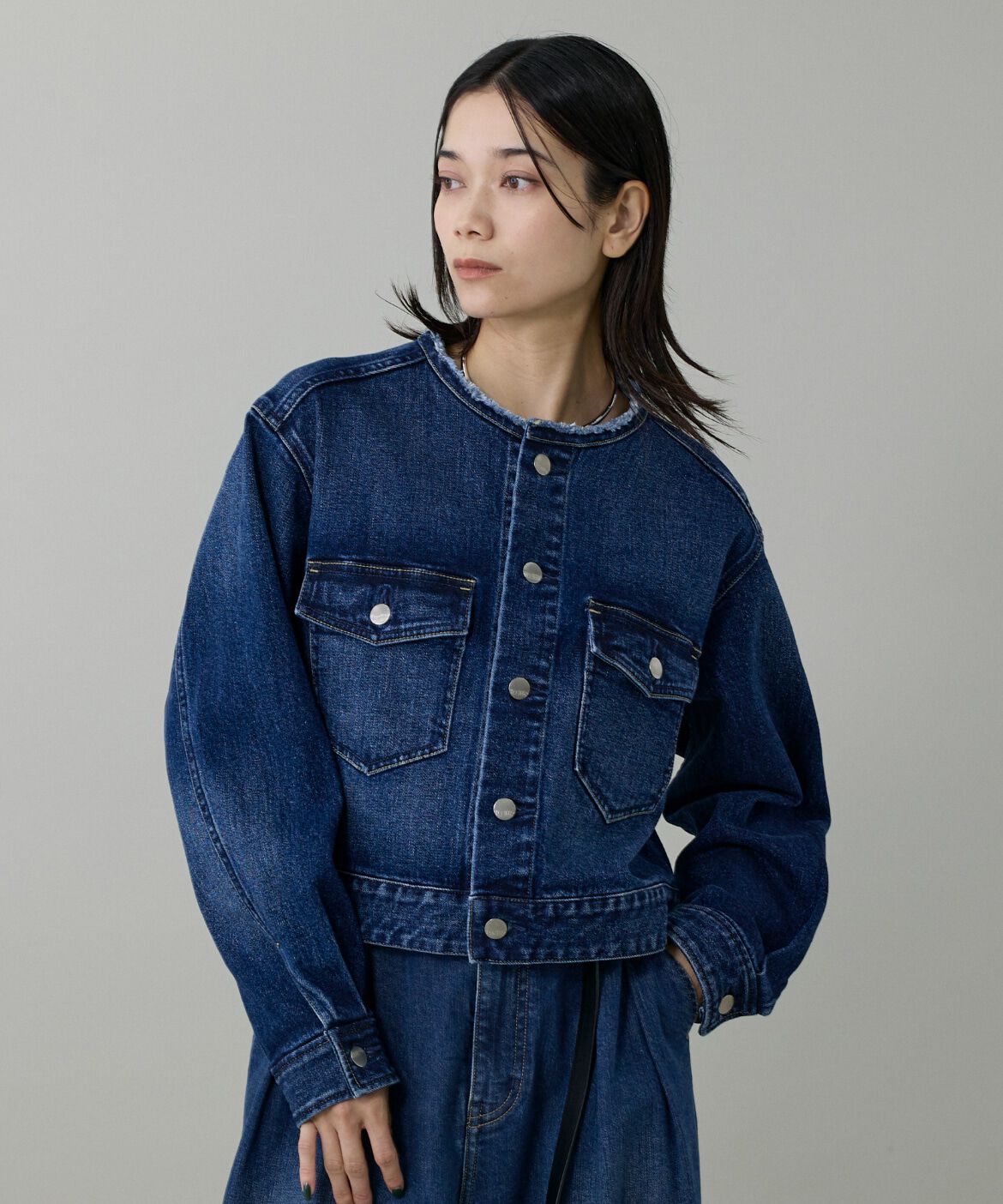 INED「INED別注ノーカラーデニムジャケット《Healthy DENIM》」|デニムジャケット|