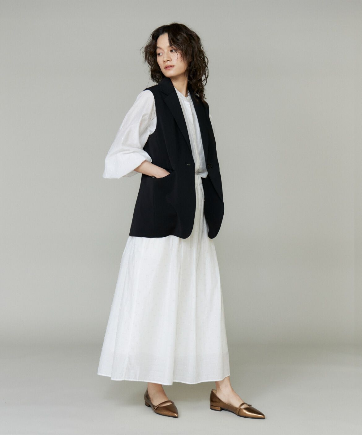 INED「《大きいサイズ》ラメドットタックスカート」|スカート|