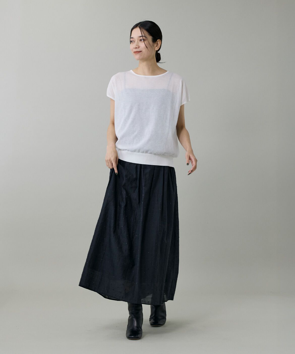 INED「《大きいサイズ》ラメドットタックスカート」|スカート|