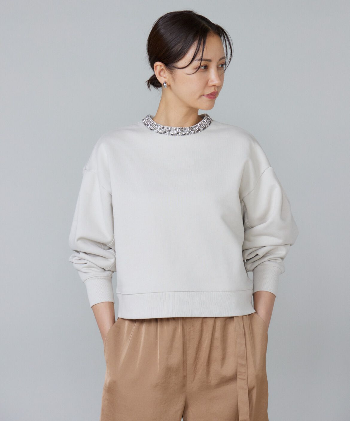 Le Souk「ビジュー衿裏毛プルオーバー」|スウェット・ジャージ|