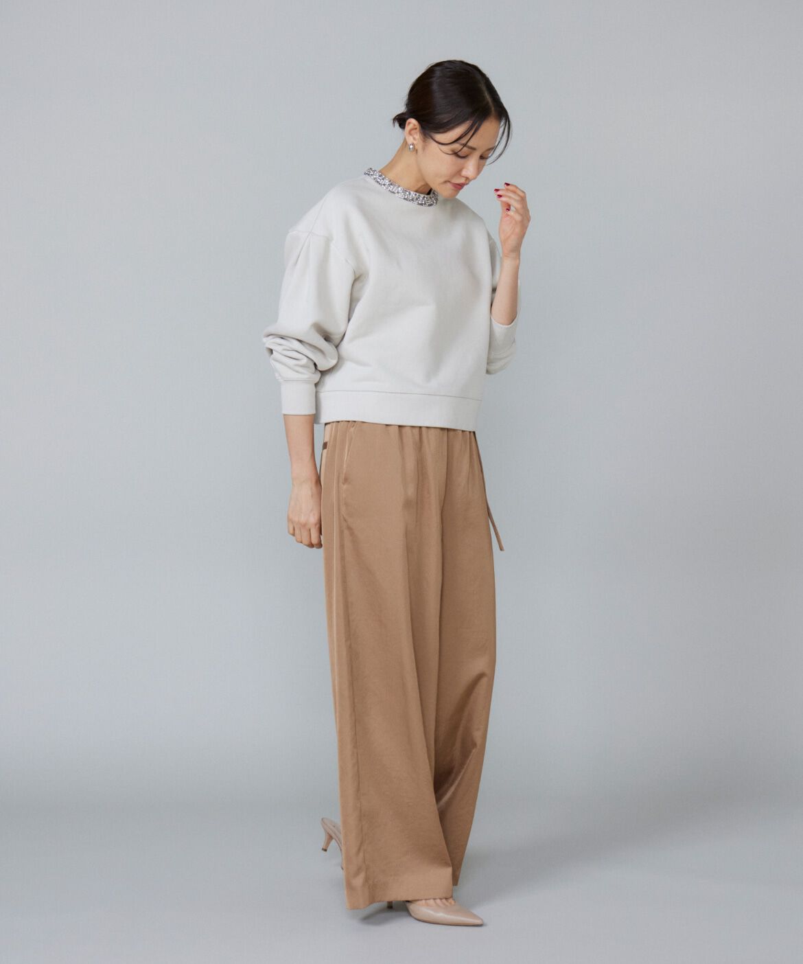 Le Souk「ビジュー衿裏毛プルオーバー」|スウェット・ジャージ|