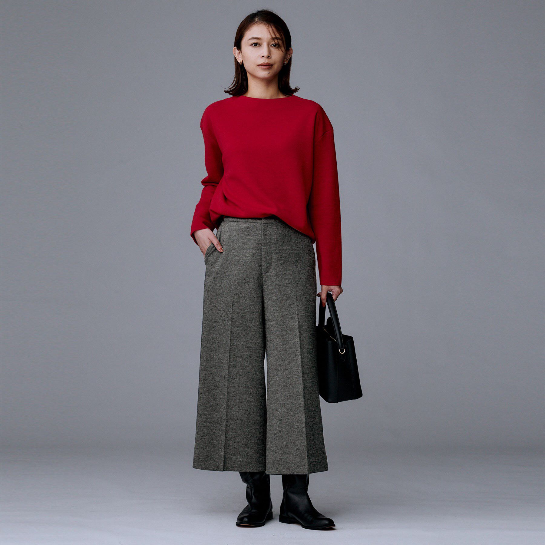 UNTITLED「【ウール100%/ウエスト後ろゴム】 クロップドワイドパンツ」|その他|