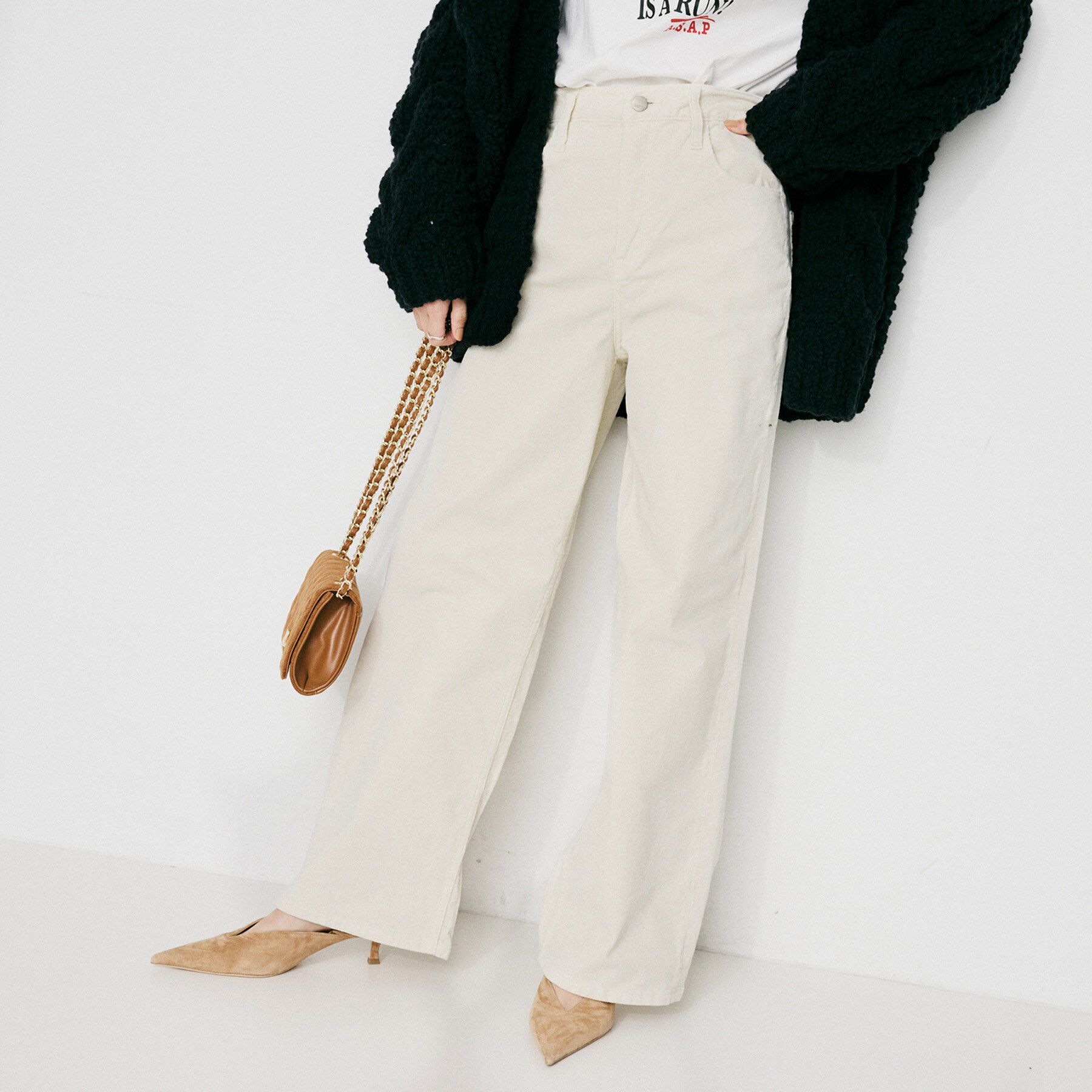 UNTITLED「【 Healthy DENIM 】Pink Pepper ワイドストレートコーディロイパンツ」|その他|アイボリー(004)