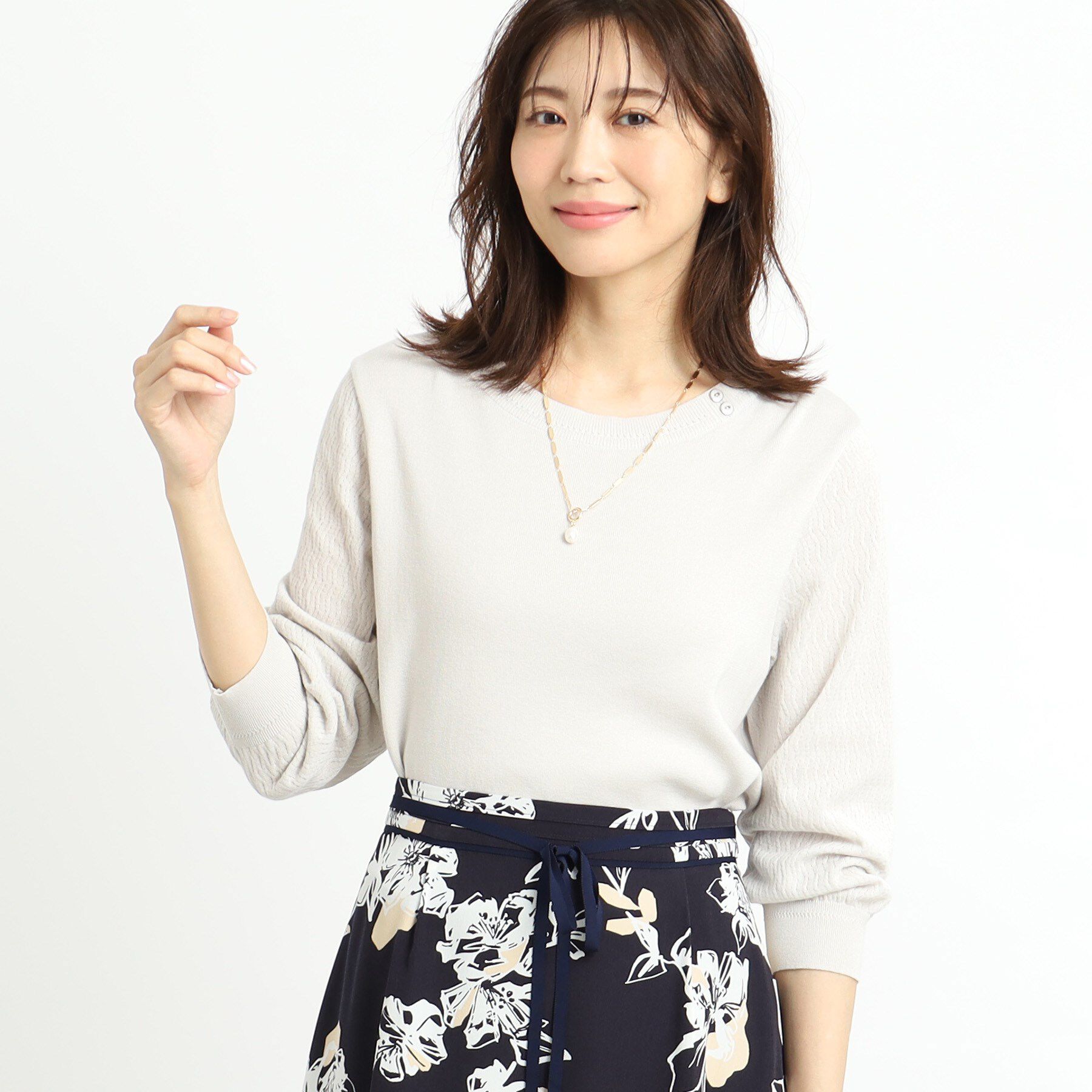 Reflect「【WEB先行カラーあり／洗える】パフスリーブニット」|ニット・セーター|ライトグレー(011