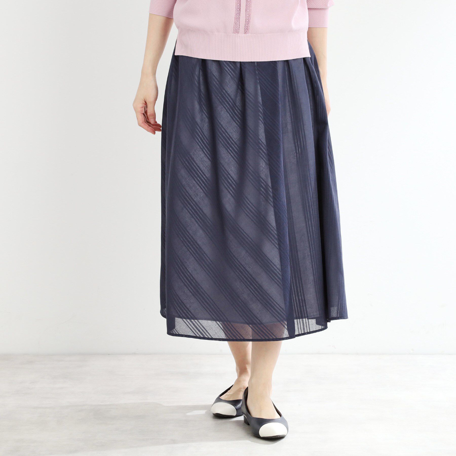 Reflect「【手洗い可】ストライプ柄シアースカート」|スカート|