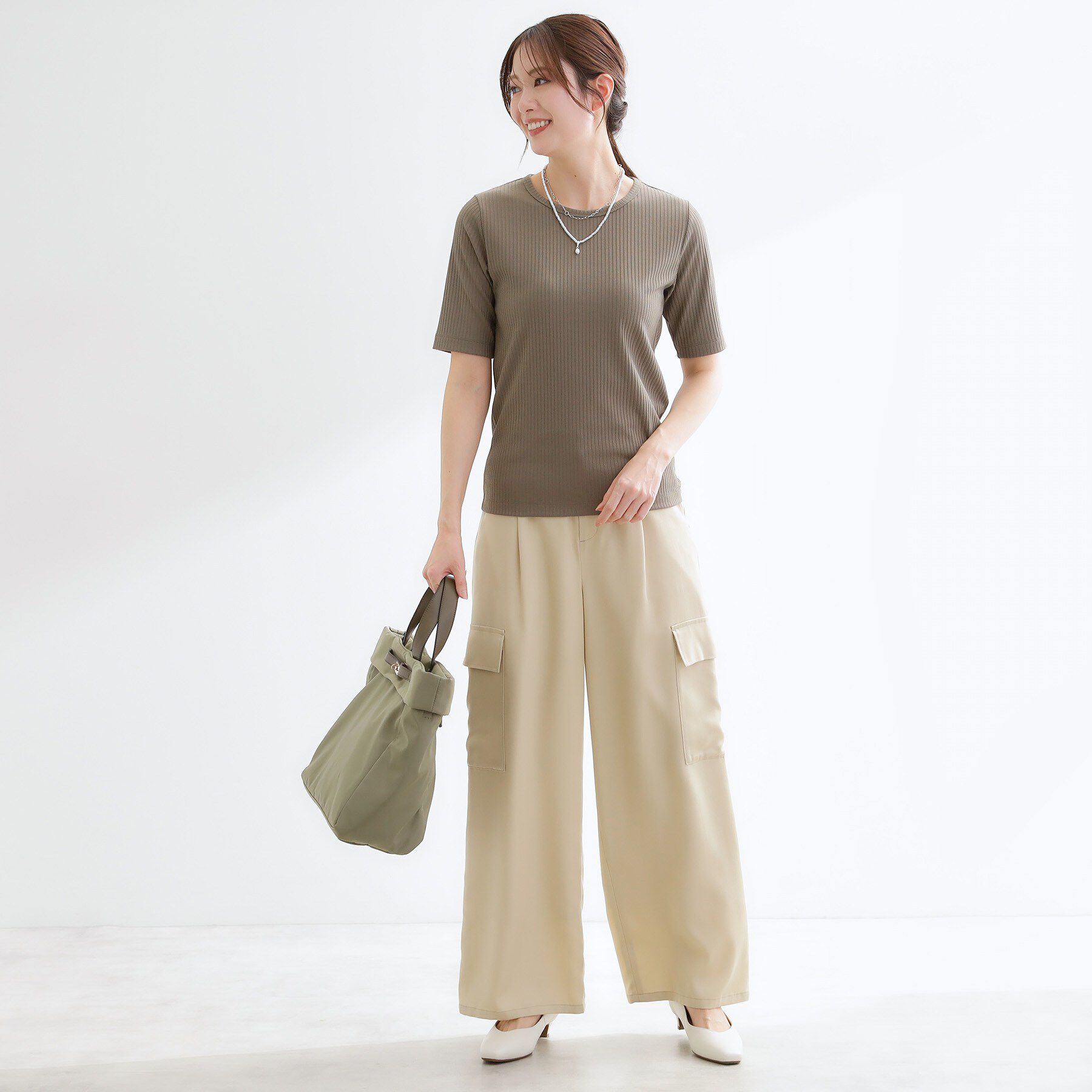 Reflect「【インナーにおすすめ◎】クルーネックストレッチリブトップス」|Tシャツ・カットソー|