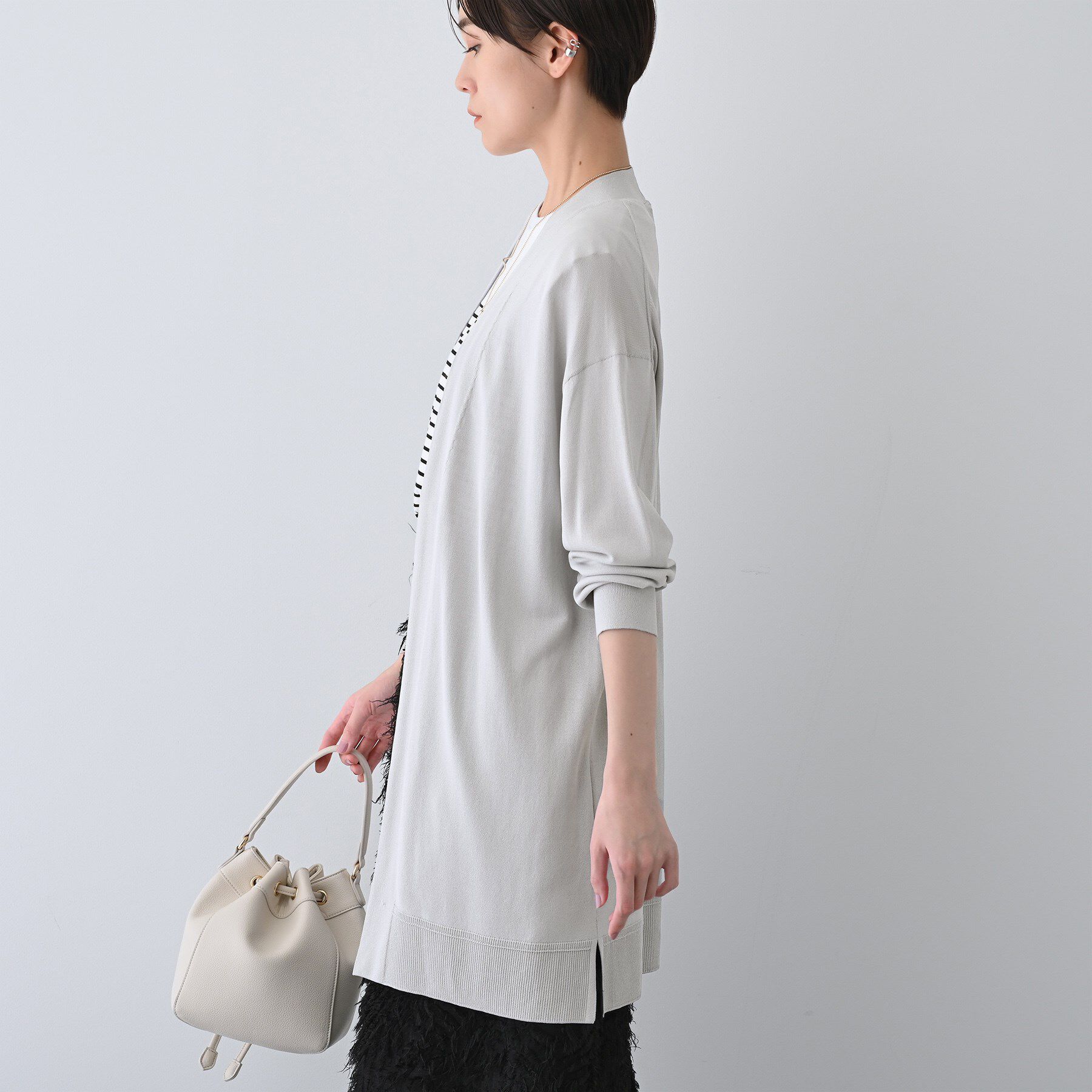 INDIVI「【洗える／肌触り◎】ミニマムデザイン ニットカーディガン」|カーディガン|