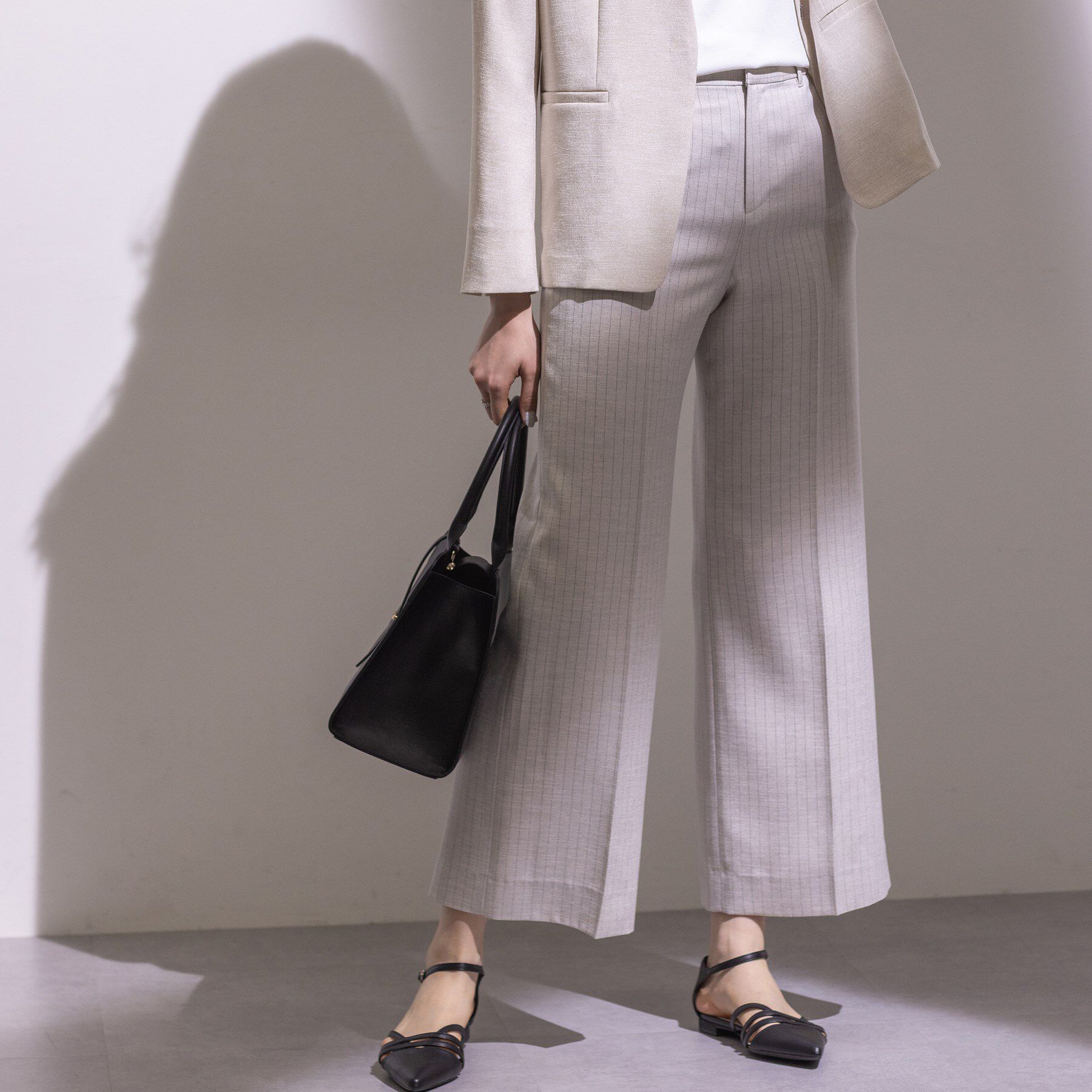 INDIVI「【こなれSETUP】リネンライクワイドパンツ」|その他|アイボリー(304)