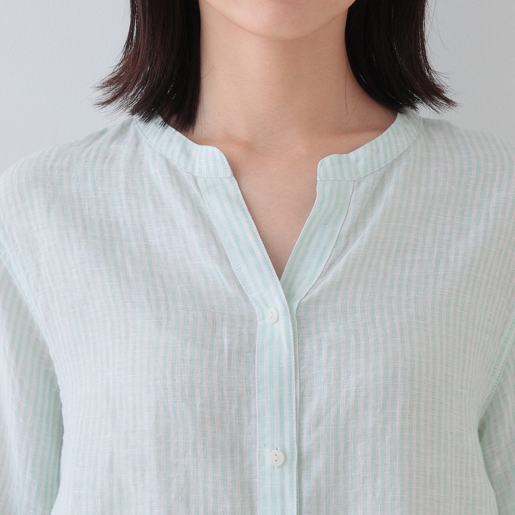 INDIVI「【毎年人気！／フレンチリネン】5分袖バンドカラーブラウス」|シャツ・ブラウス|