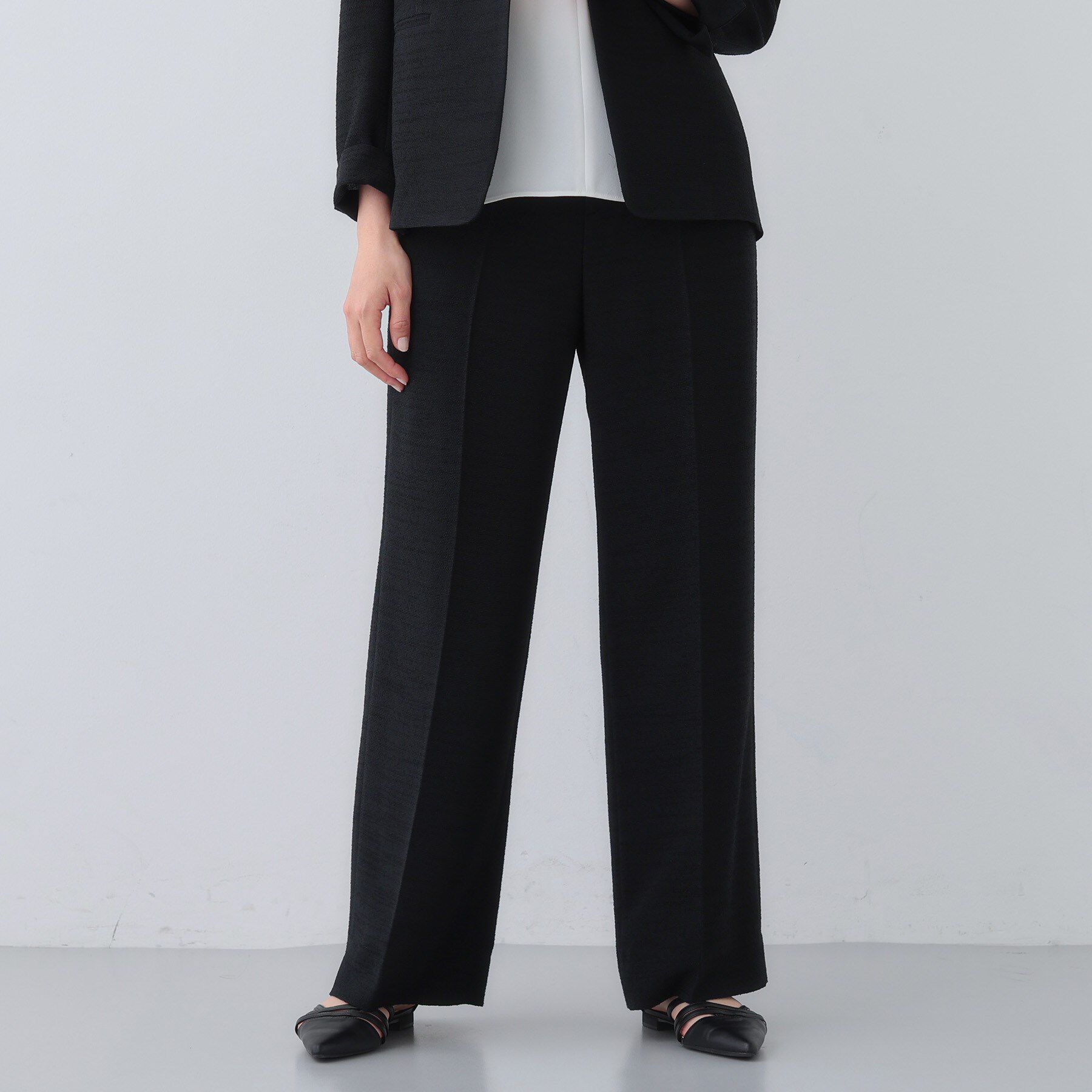 INDIVI「【日本製／SETUP可能】トリアセテート混ワイドパンツ」|スーツ|ブラック(019)