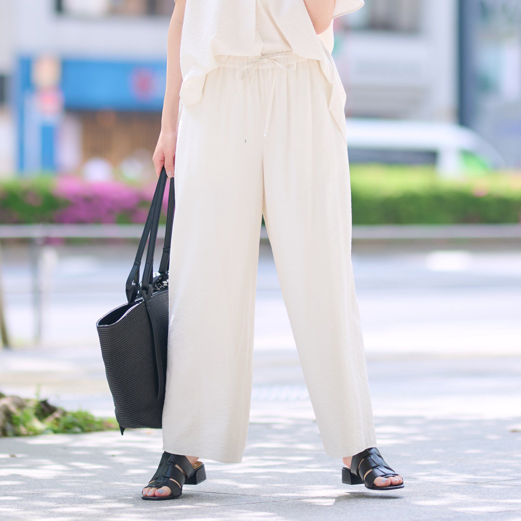 INDIVI「【洗える／UVケア／SETUP可能】ドロストワイドパンツ」|その他|アイボリー(004)