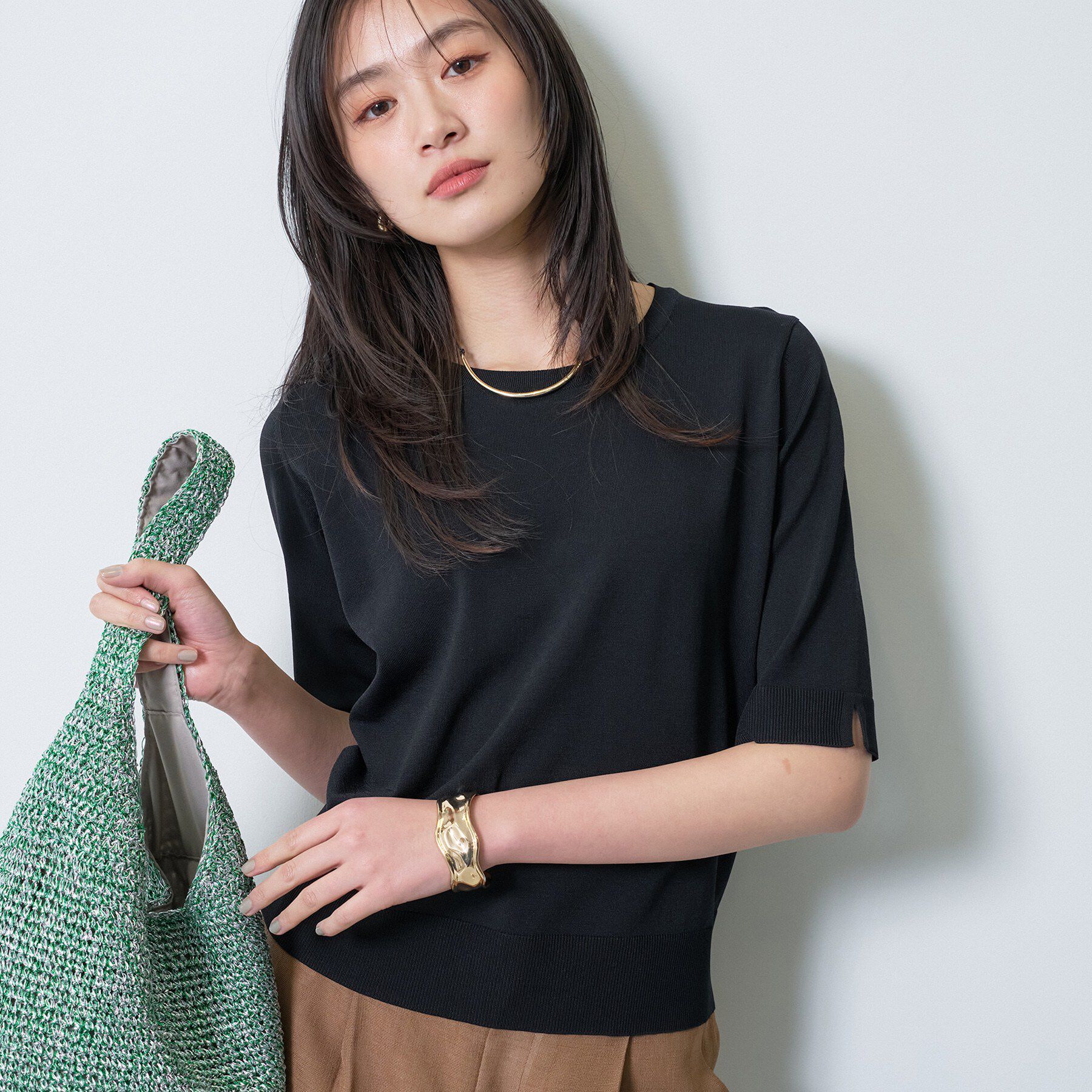 INDIVI「【UVケア/接触冷感／アンサンブル】丸首カーディガン＆袖スリット5分袖ニット」|その他|