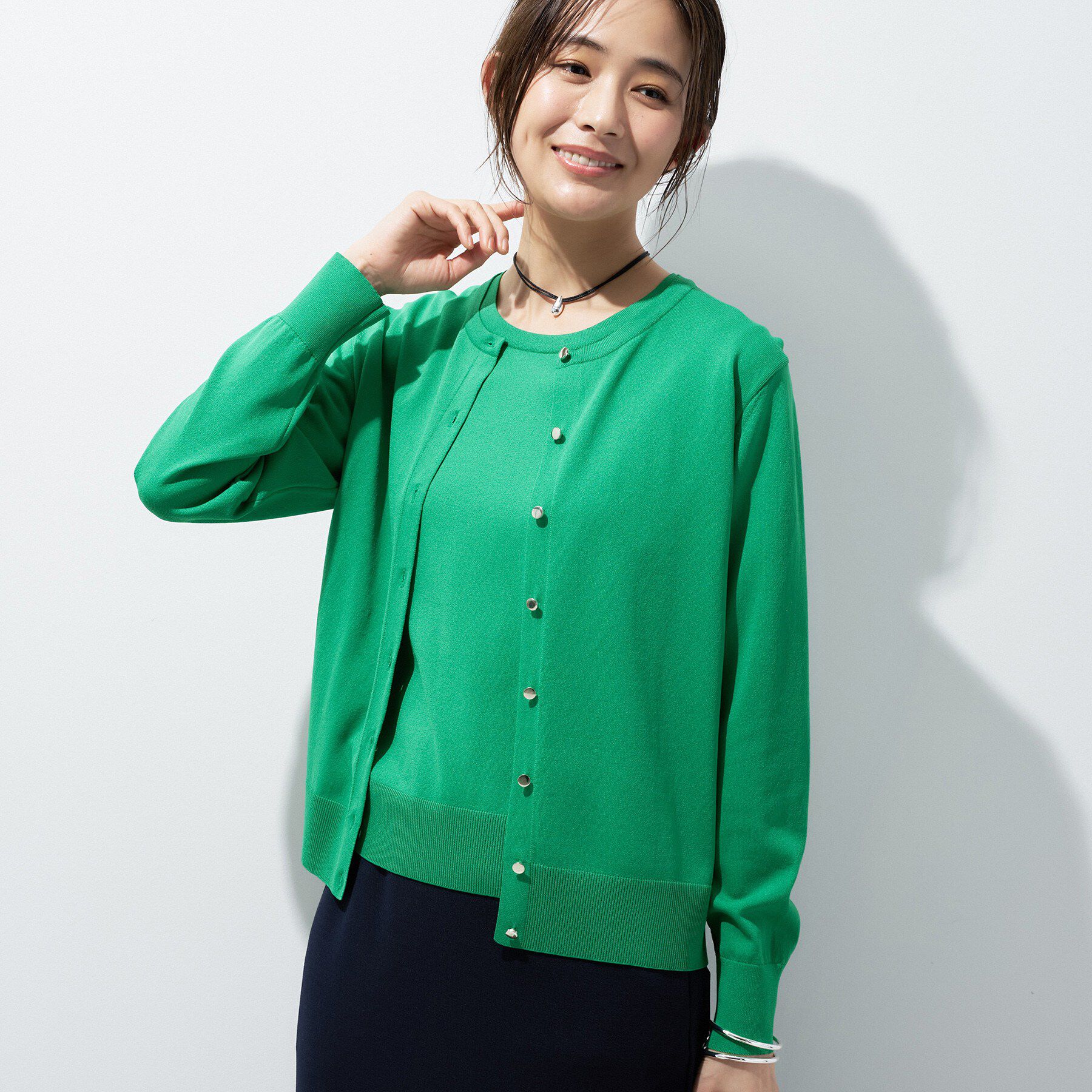 INDIVI「【UVケア/接触冷感／アンサンブル】丸首カーディガン＆袖スリット5分袖ニット」|その他|