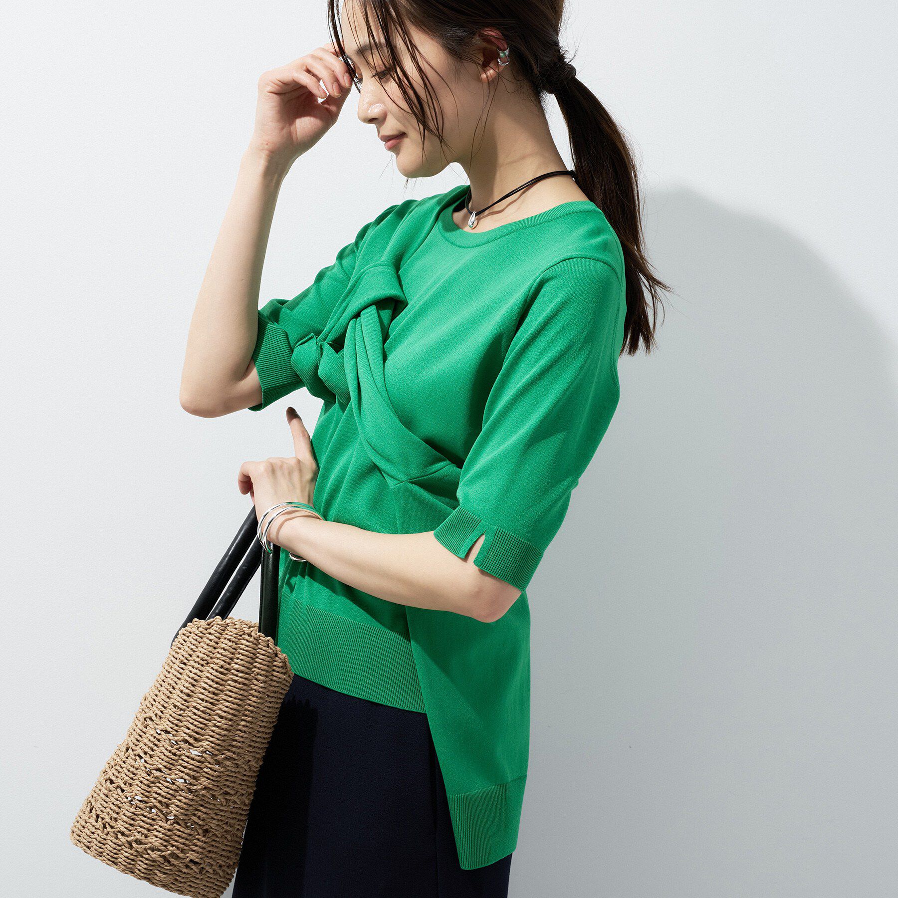 INDIVI「【UVケア/接触冷感／アンサンブル】丸首カーディガン＆袖スリット5分袖ニット」|その他|