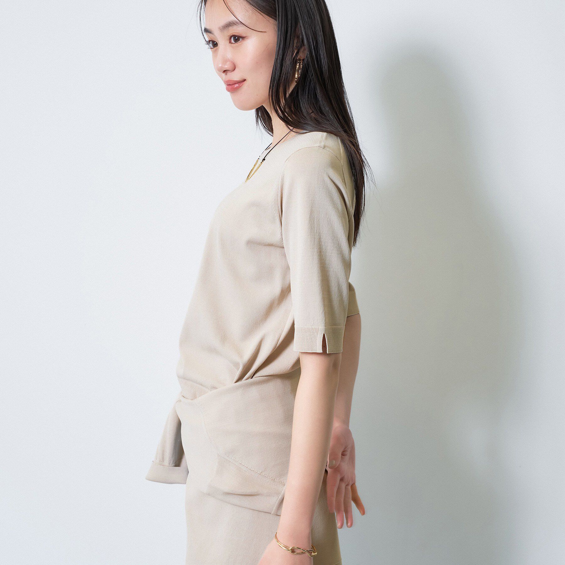 INDIVI「【UVケア/接触冷感／アンサンブル】丸首カーディガン＆袖スリット5分袖ニット」|その他|