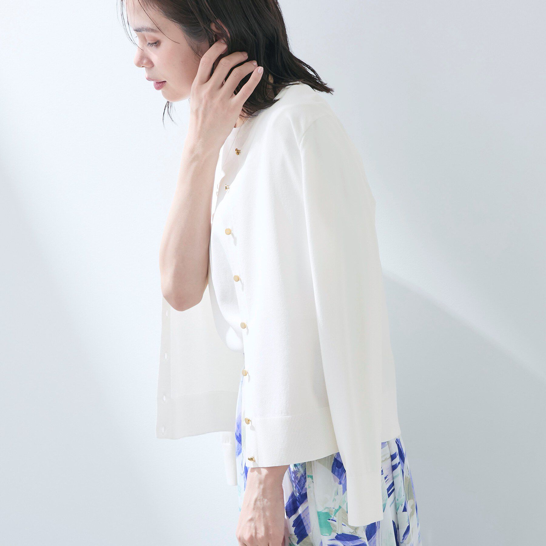 INDIVI「【UVケア/接触冷感／アンサンブル】丸首カーディガン＆袖スリット5分袖ニット」|その他|