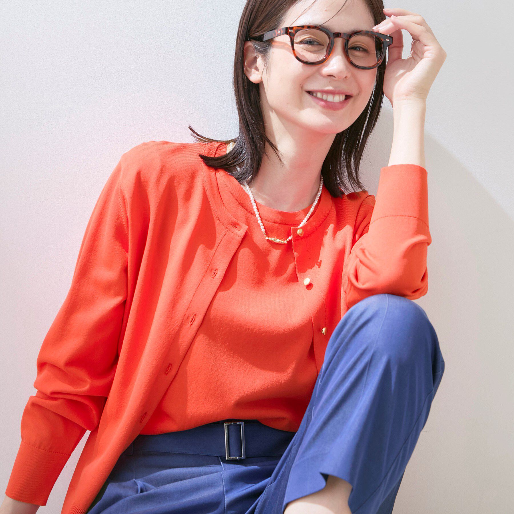 INDIVI「【UVケア/接触冷感／アンサンブル】丸首カーディガン＆袖スリット5分袖ニット」|その他|