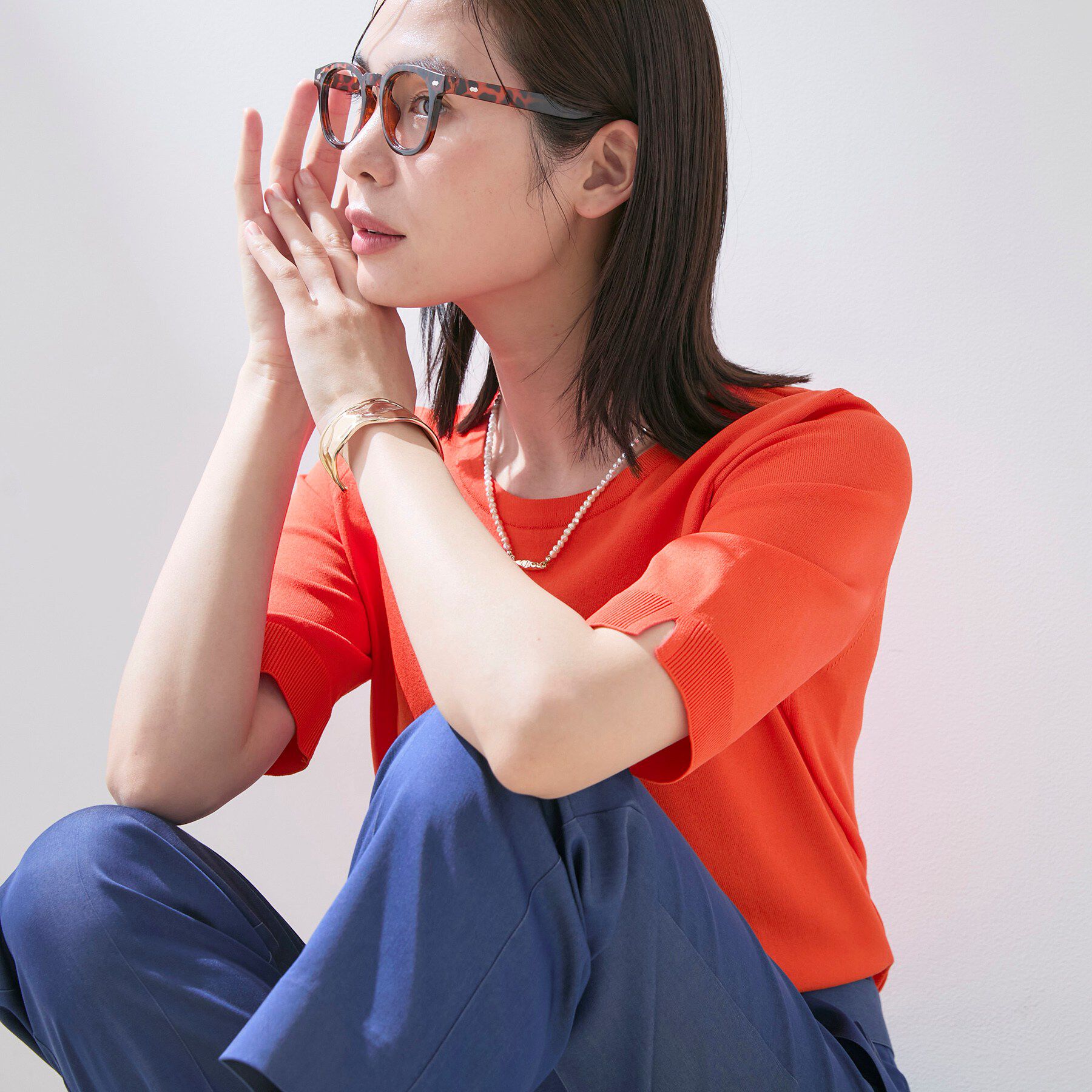 INDIVI「【UVケア/接触冷感／アンサンブル】丸首カーディガン＆袖スリット5分袖ニット」|その他|