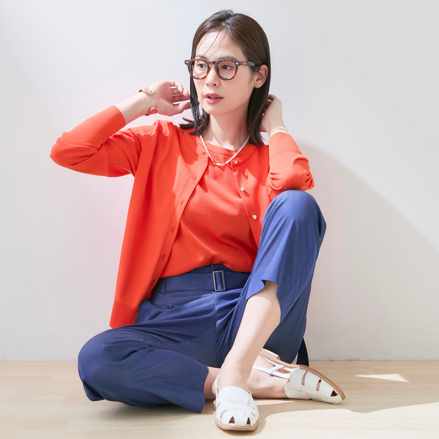 INDIVI「【UVケア/接触冷感／アンサンブル】丸首カーディガン＆袖スリット5分袖ニット」|その他|