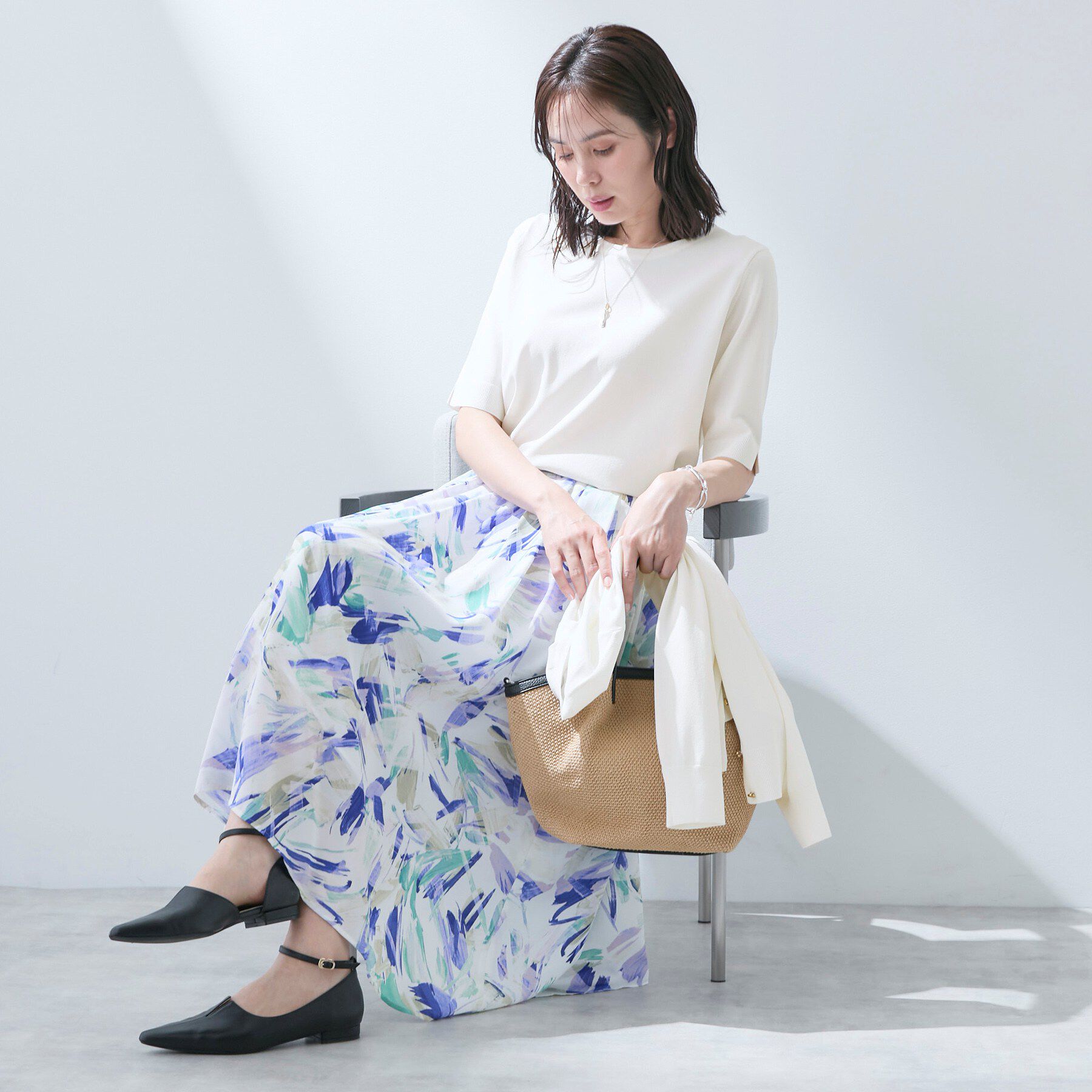 INDIVI「【UVケア/接触冷感／アンサンブル】丸首カーディガン＆袖スリット5分袖ニット」|その他|