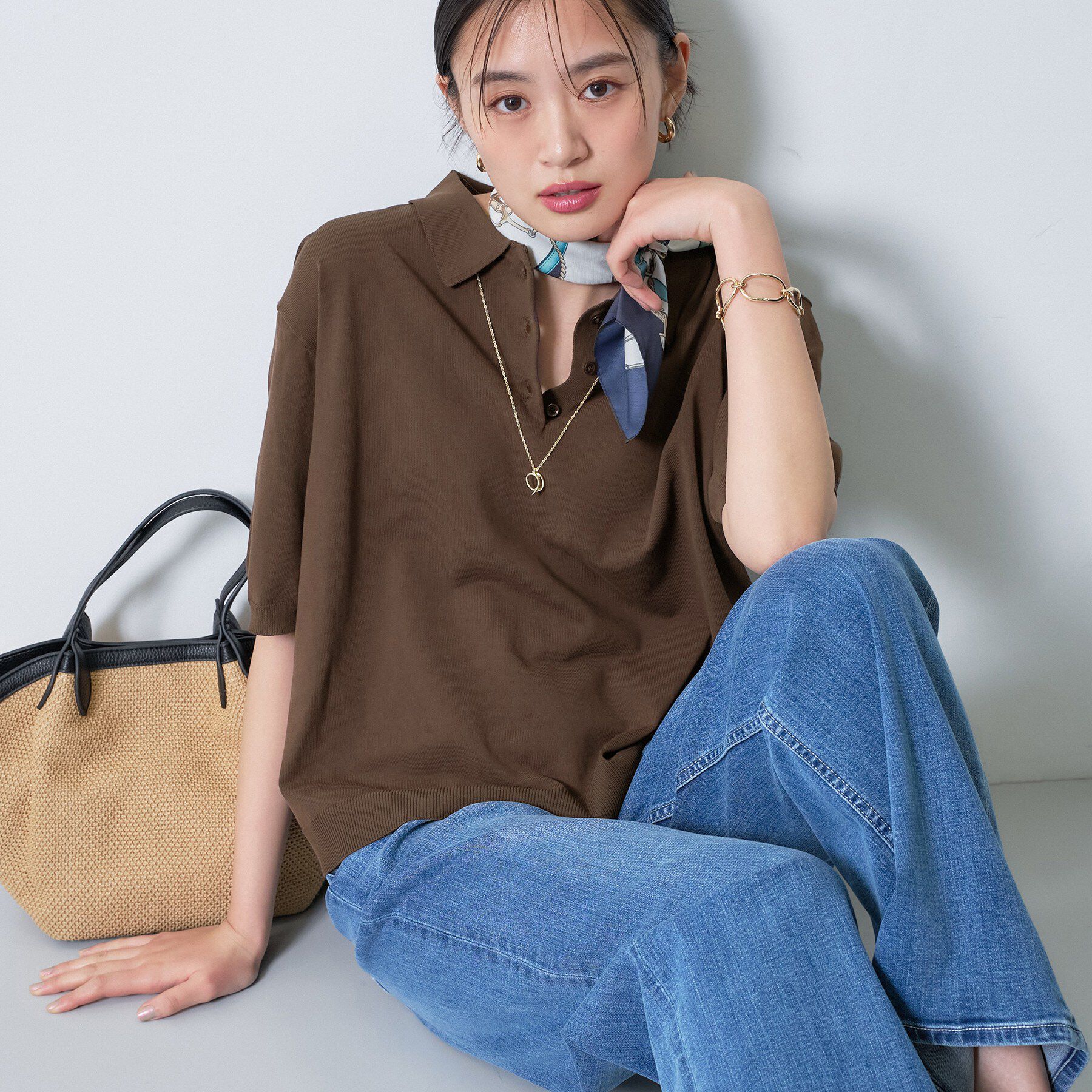 INDIVI「【洗える／コットン】ドライタッチさらりポロ衿ニットT」|ニット・セーター|