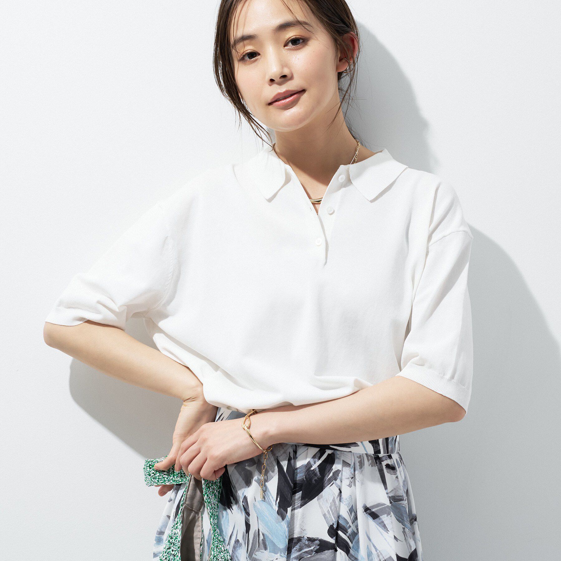 INDIVI「【洗える／コットン】ドライタッチさらりポロ衿ニットT」|ニット・セーター|