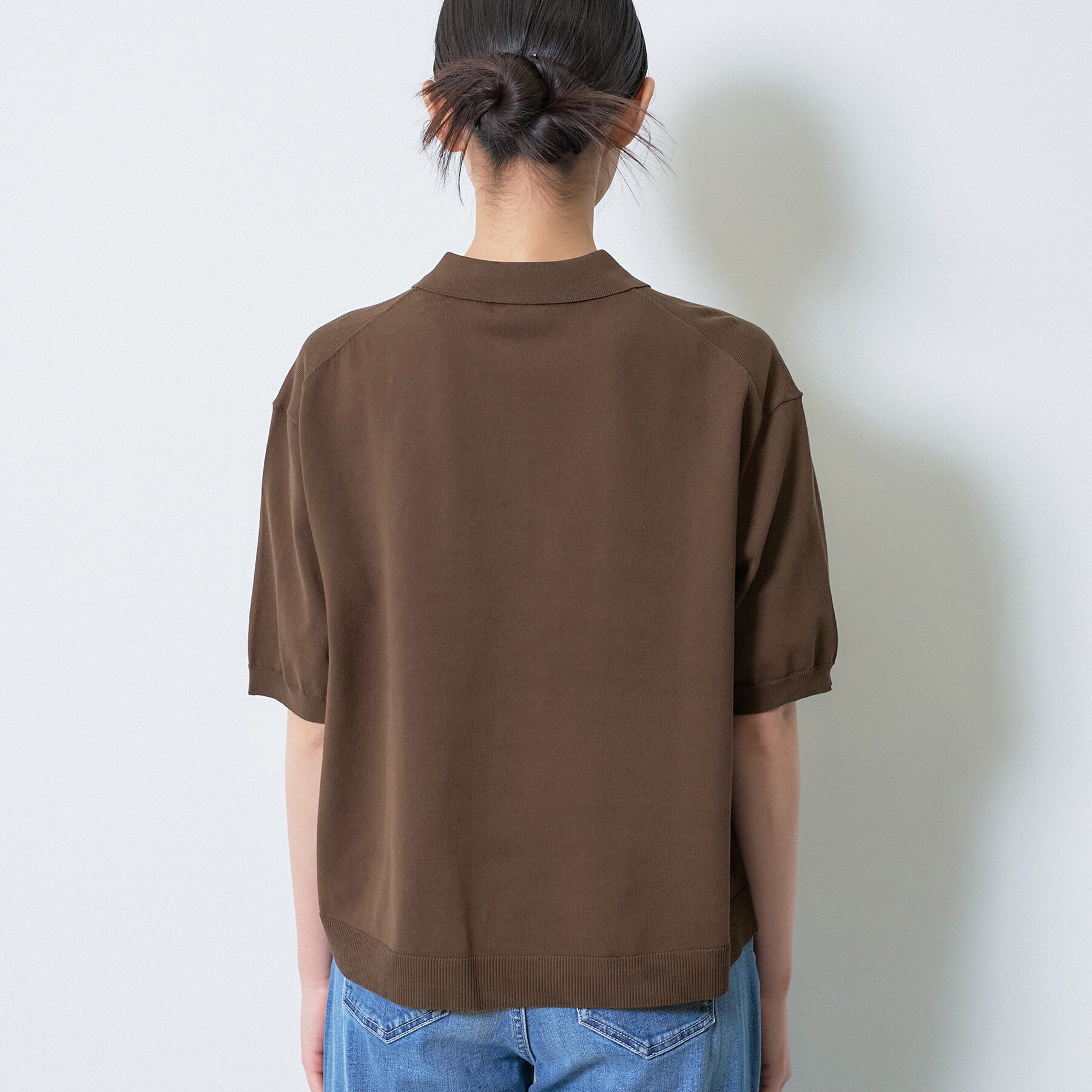 INDIVI「【洗える／コットン】ドライタッチさらりポロ衿ニットT」|ニット・セーター|