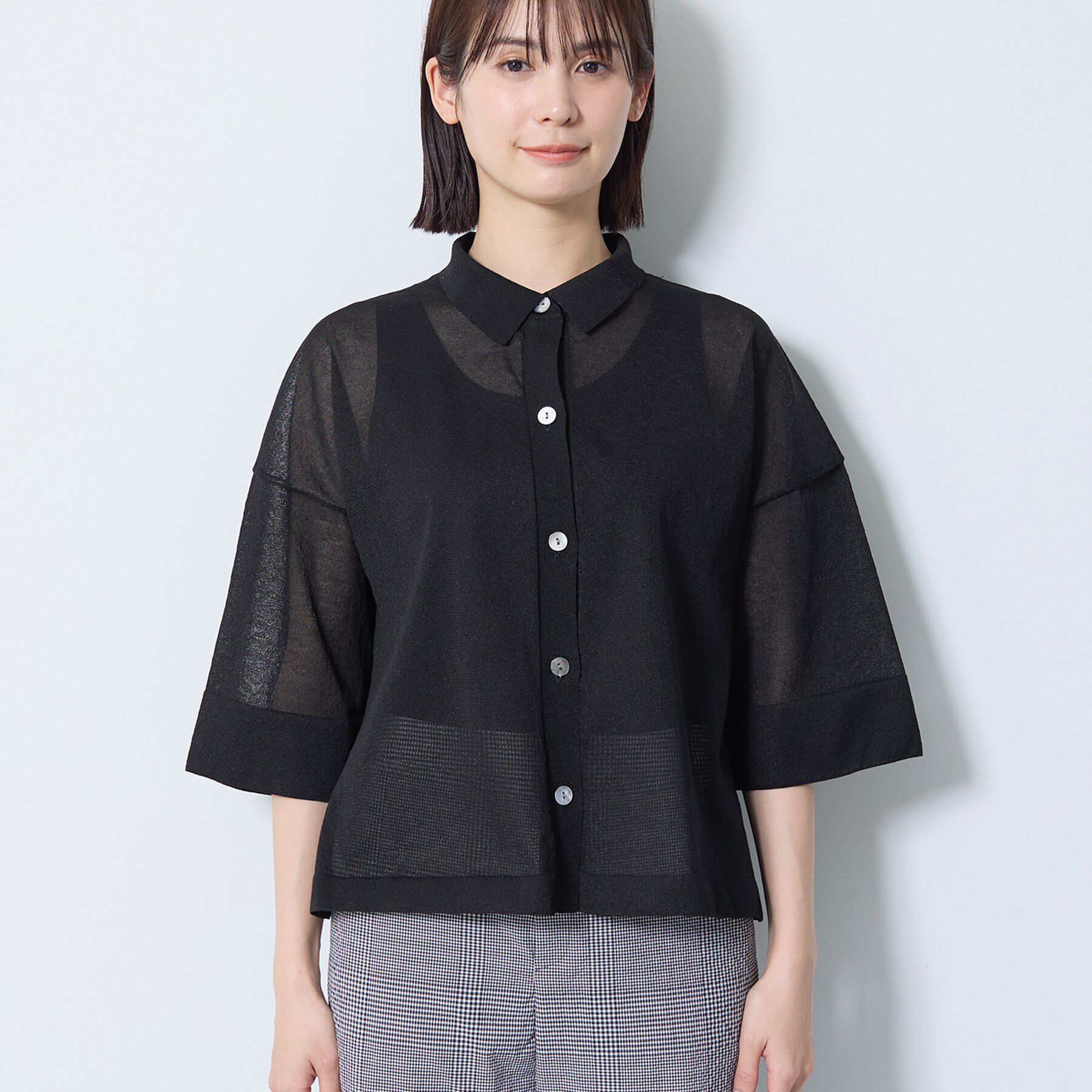 INDIVI「【洗える／シアー】衿付きシャツライクニットカーディガン」|カーディガン|