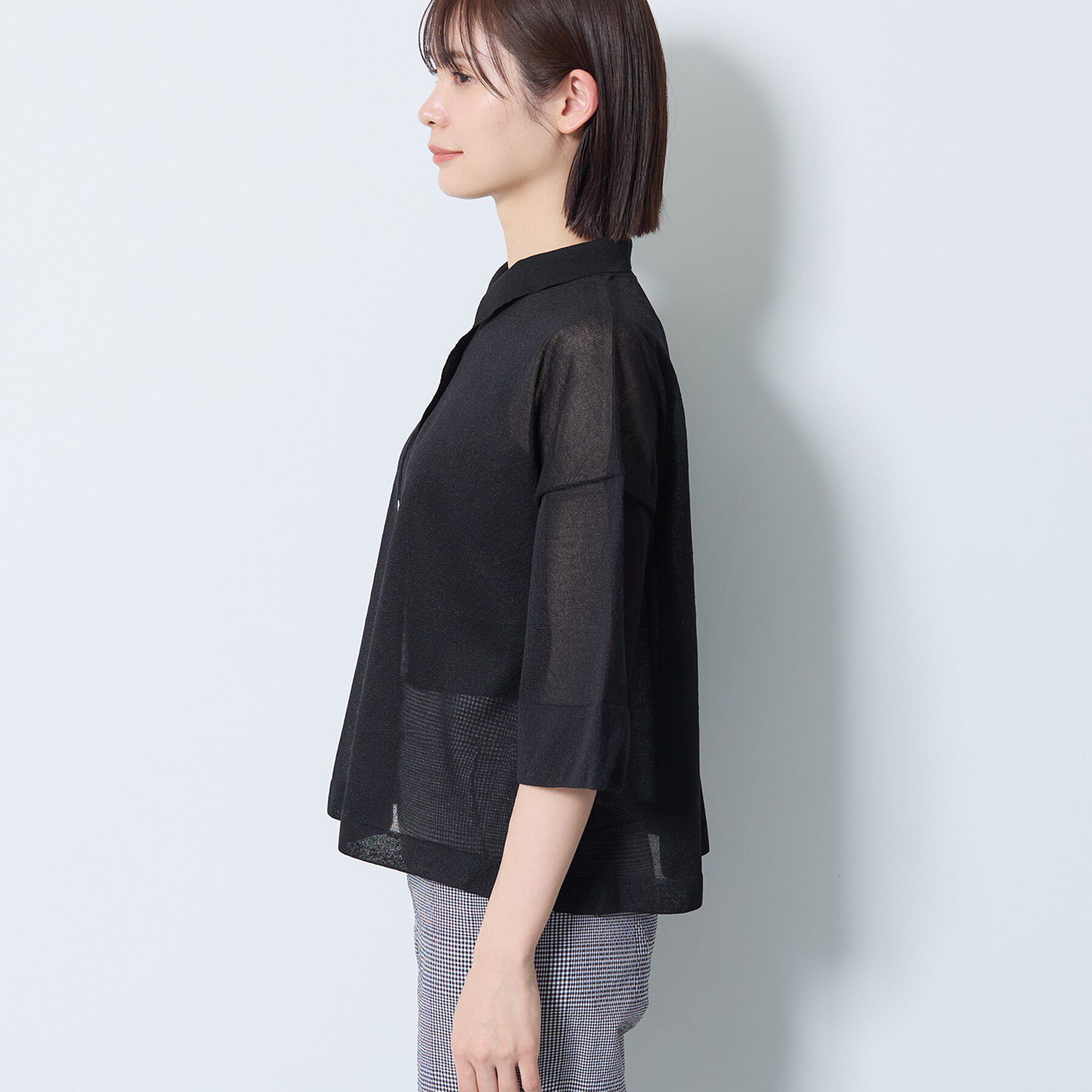 INDIVI「【洗える／シアー】衿付きシャツライクニットカーディガン」|カーディガン|