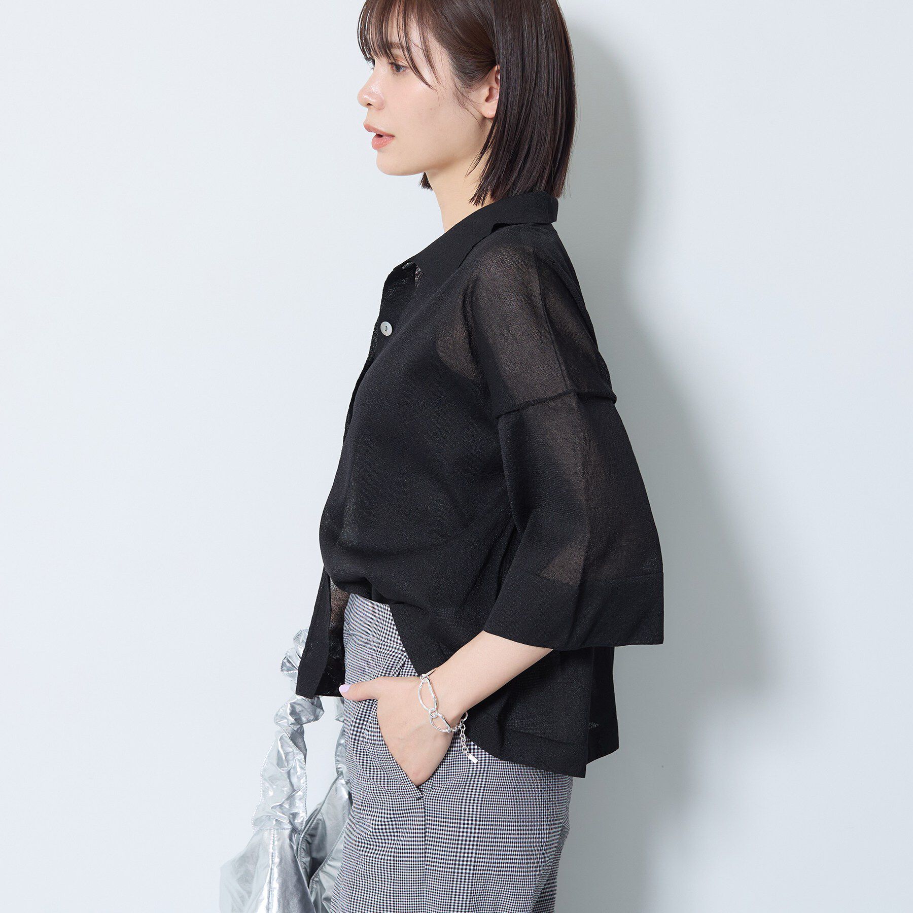 INDIVI「【洗える／シアー】衿付きシャツライクニットカーディガン」|カーディガン|