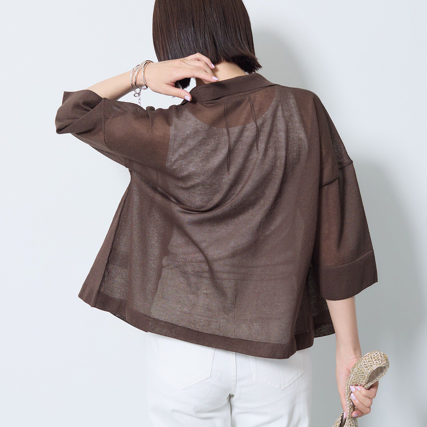 INDIVI「【洗える／シアー】衿付きシャツライクニットカーディガン」|カーディガン|