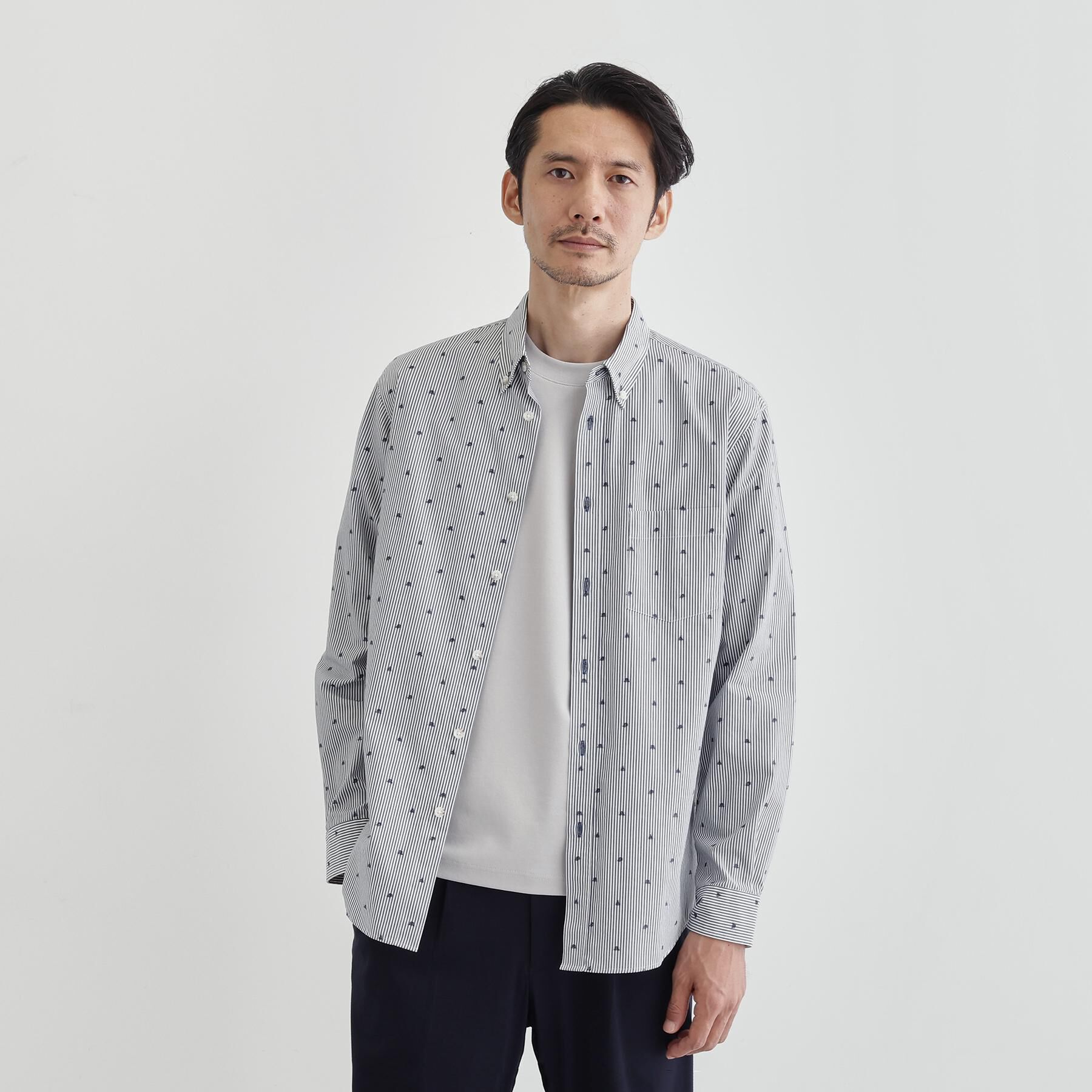 TAKEO KIKUCHI「ハットモチーフ ジャカード ストライプ シャツ」|シャツ・ブラウス|ブルー(393)