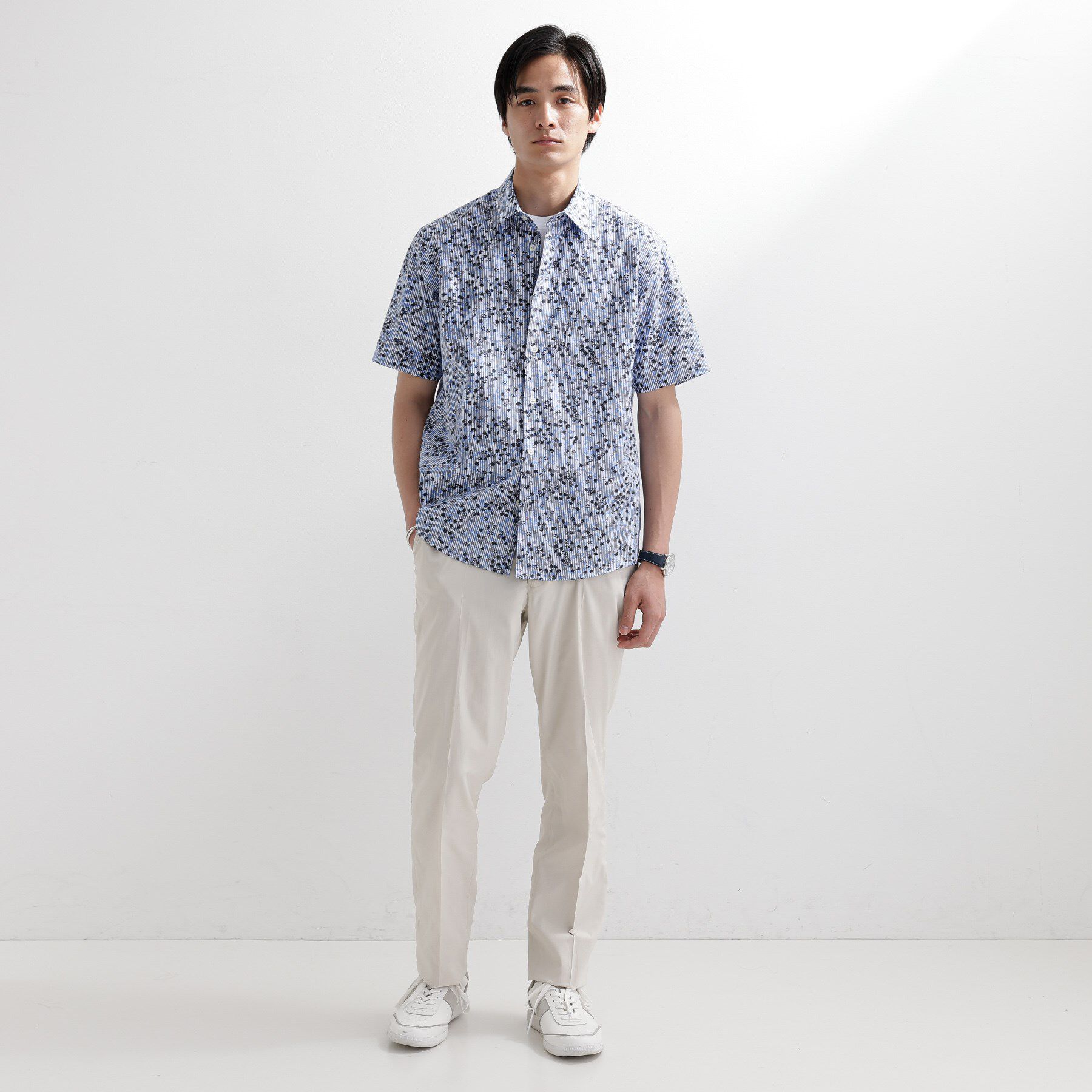 TAKEO KIKUCHI「ストライプ小花プリント 半袖シャツ」|シャツ・ブラウス|