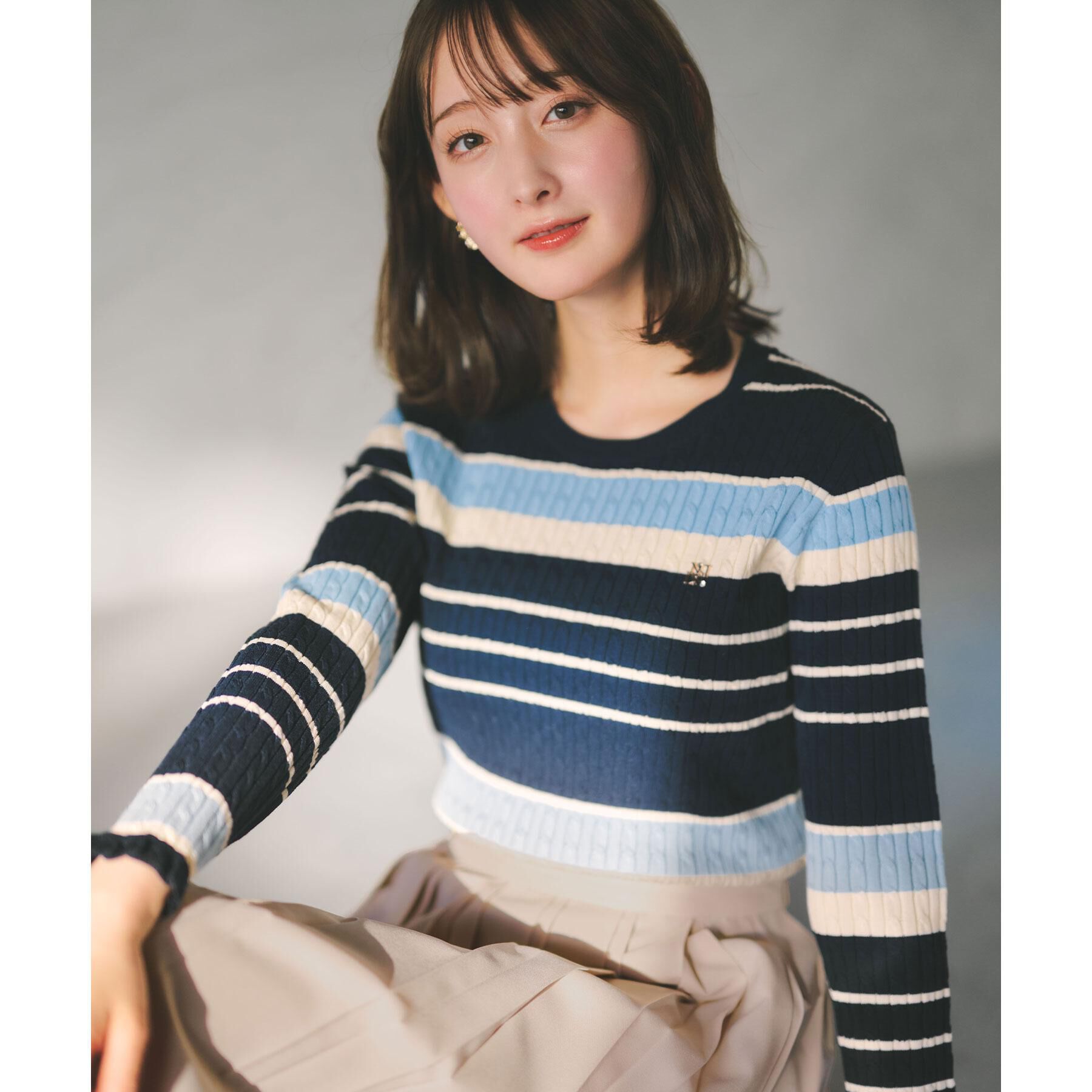 index「ランダムボーダーケーブルニット【洗濯機OK/抗ピル】」|ニット・セーター|