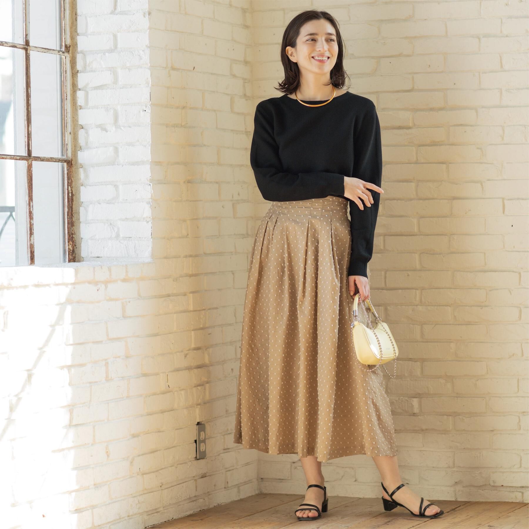 OPAQUE.CLIP「ドビードットタックフレアスカート【洗濯機OK】」|スカート|