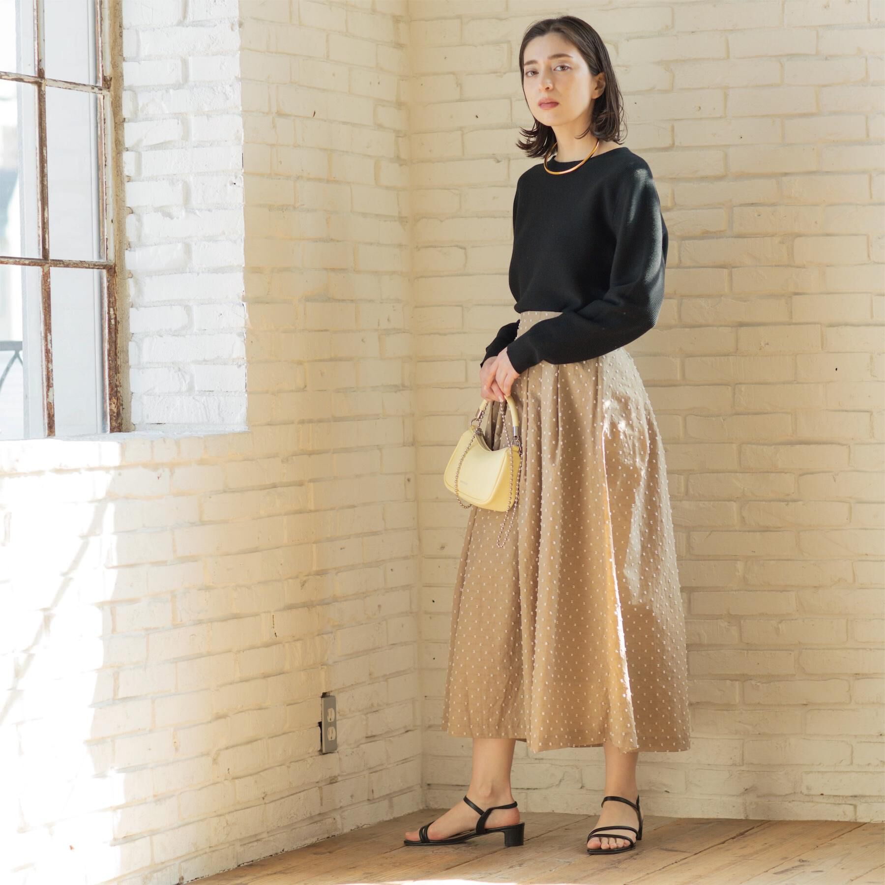 OPAQUE.CLIP「ドビードットタックフレアスカート【洗濯機OK】」|スカート|