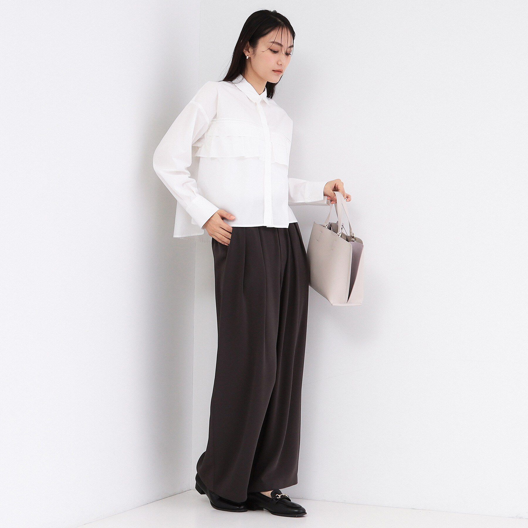 OPAQUE.CLIP「タックフリルシャツ【洗濯機OK】」|シャツ・ブラウス|