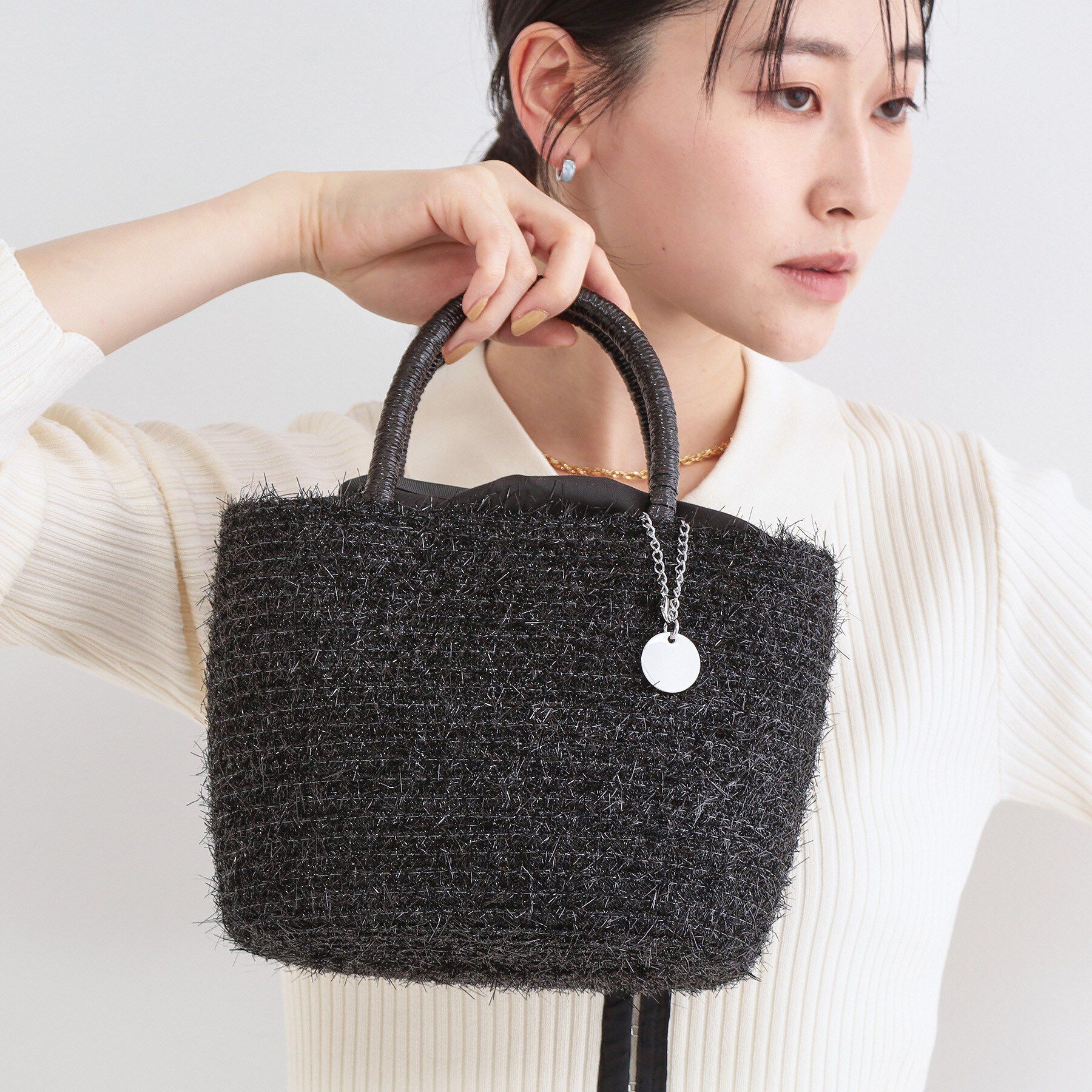 OPAQUE.CLIP「ラメバスケット調ミドルバッグ」|ハンドバッグ|ブラック(019)